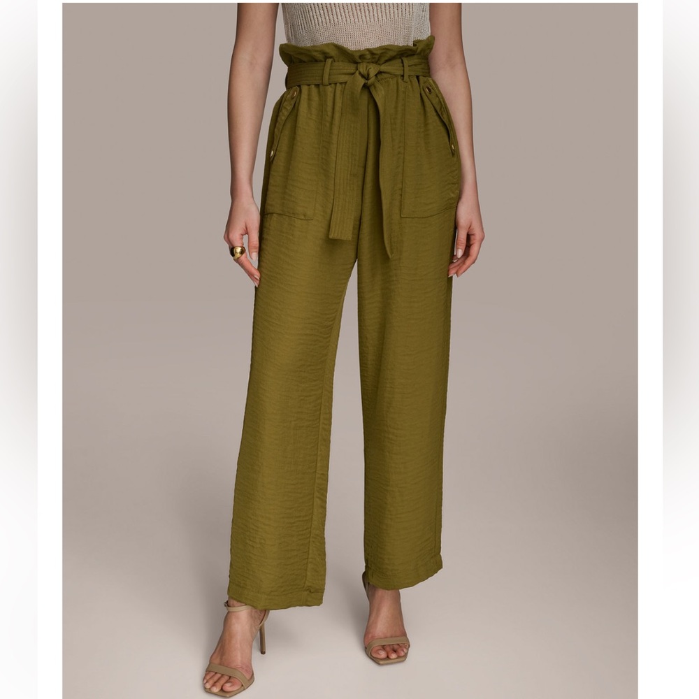 Donna Karan Women’s Paper-Bag Waist Ankle Pants. Large. Smokey Olive. NWT